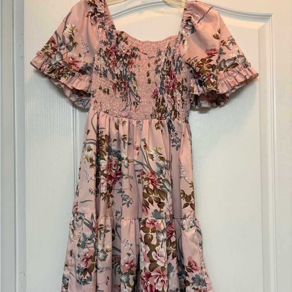 SHEIN Pink Floral Midi Dress